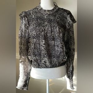 Free People Chiffon Snake Print Long Sleeve Blouse